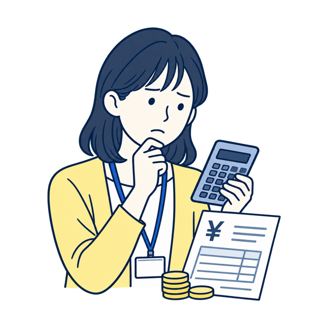 電卓と見積もりを見て費用を考える担当者