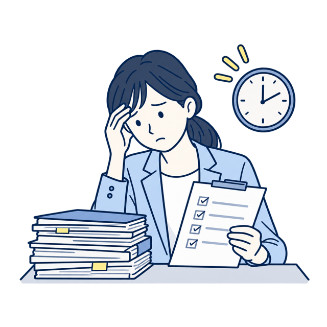 準備書類が積み上がり手が回らない担当者